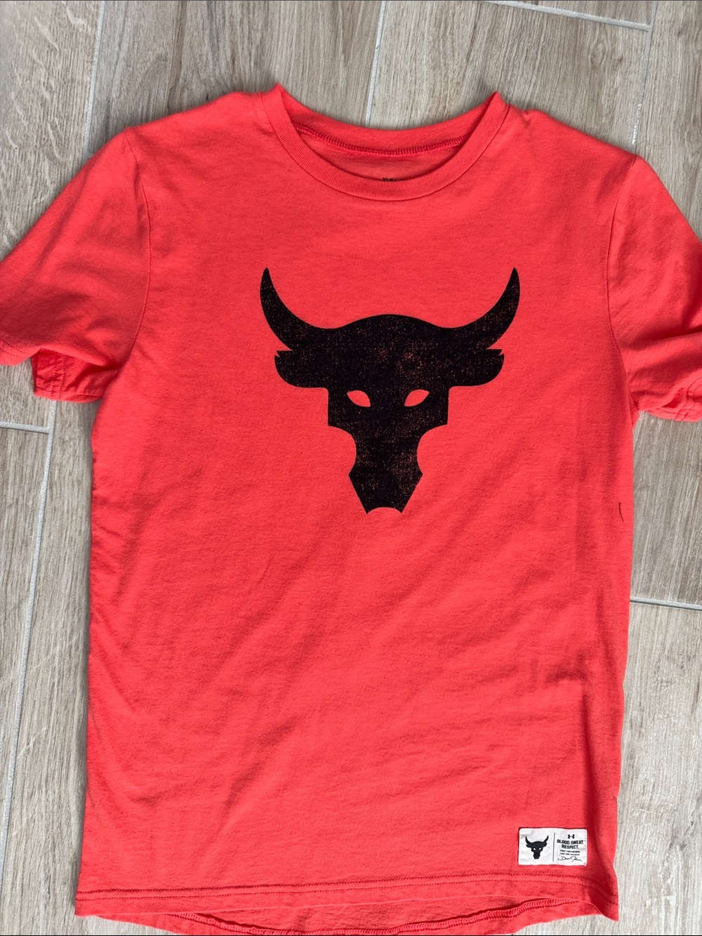 Under Armour Red Kids Short Sleeve Tee with Black Bull Logo